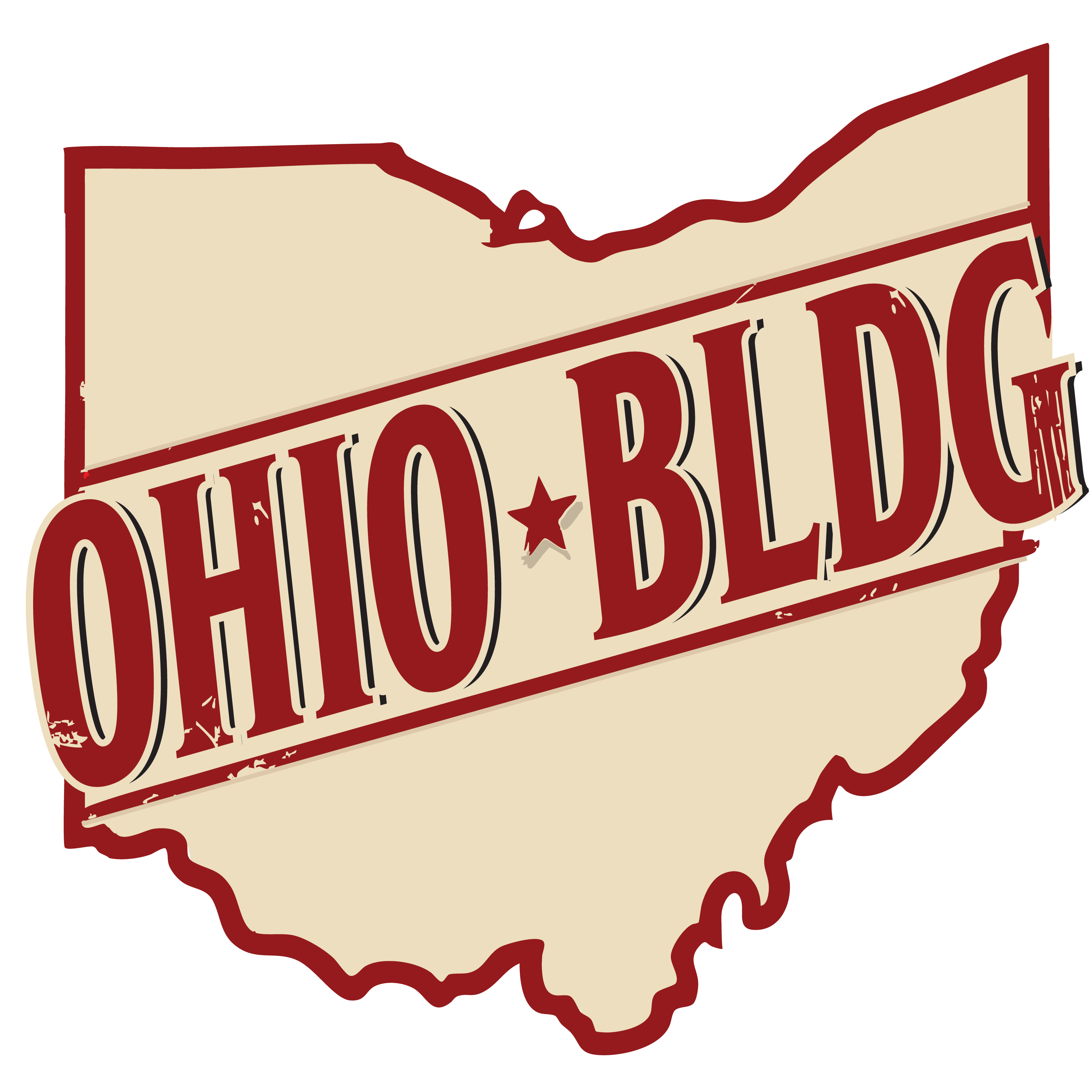A stamp-like image with the text "Ohio BLDG" across a map of the state of Ohio.
